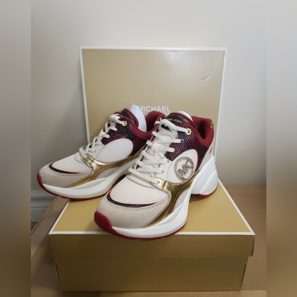 US7 Zuma Snake Embossed Leather and Mesh Trainer By Michael Kors